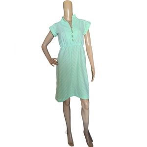 Vintage 70s Green Lightweight Short Sleeve Bamboo Button Mini Disco Day Dress